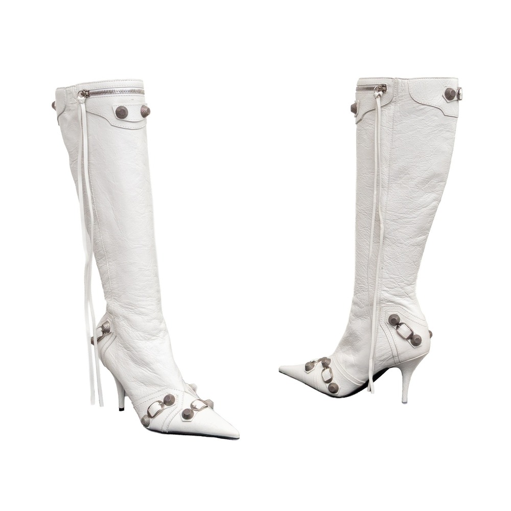 Balenciaga Cagole Knife Knee High Boots White Leather Size 36 EU / US 6 / UK 3